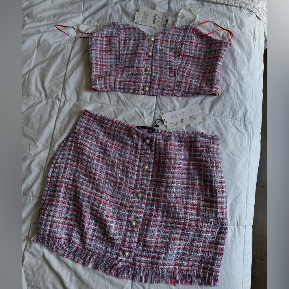 Zara set - matching top & skirt with pearl details!